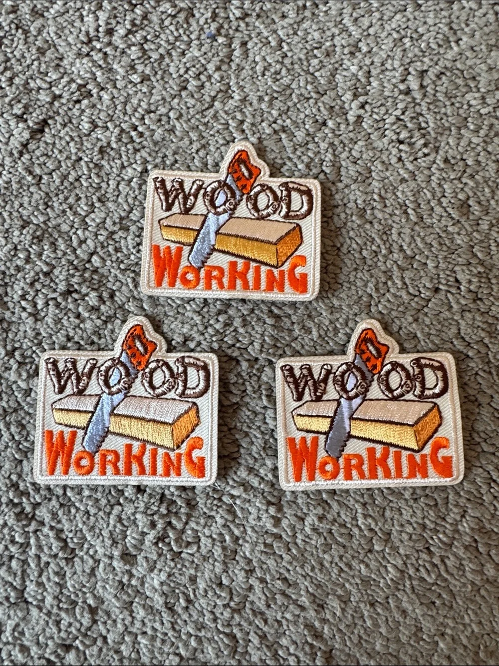 Wood Working Embroidered Patch - Orange, Brown, Cream